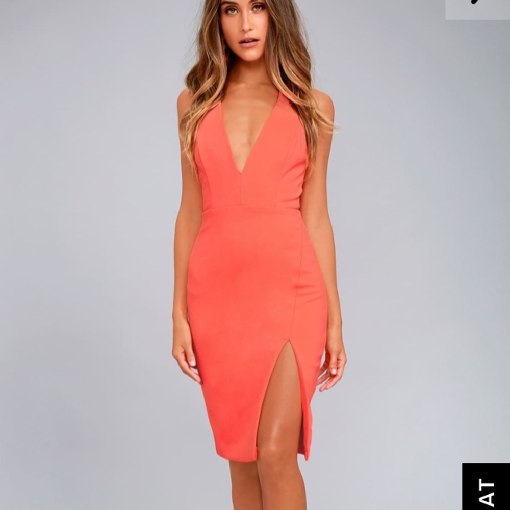 Lulus Neon Coral Bodycon Dress
